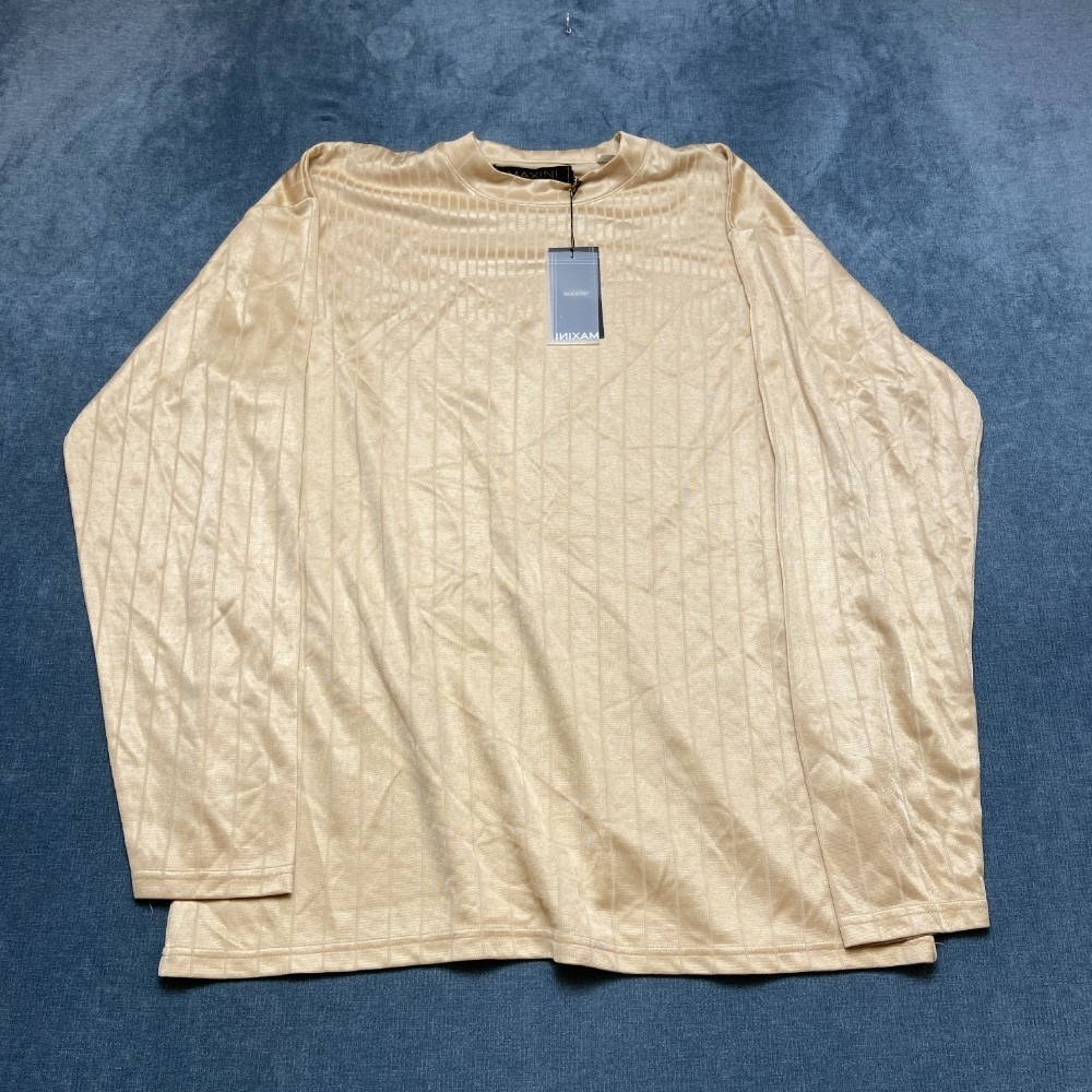 VTG Maxini Shirt Mens 3XL Beige Striped Viscose Long Sleeve Outdoor Performance